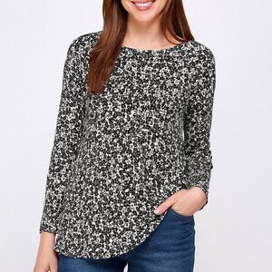 J Jill Top Wearever Size Large Black Floral Tie Back Long Sleeve Stretch Boxy